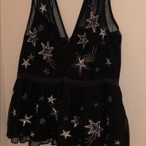 V neck star sparkle black top peplum